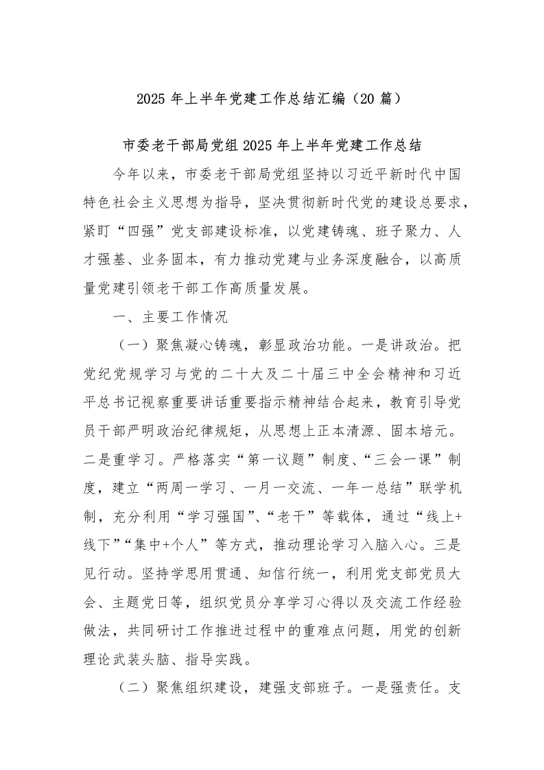 (20篇)2025年上半年党建工作总结汇编-测试站