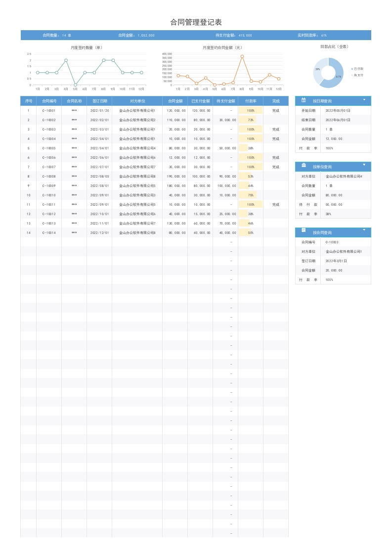 合同管理登记表（内置查询）